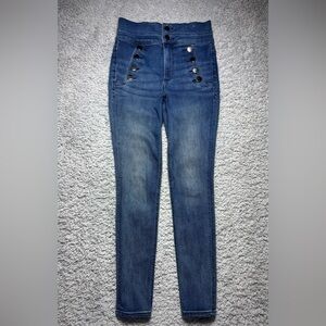 Express Jeans Womens 0 Super High Rise Ankle Legging Exposed Buttons Dark Wash